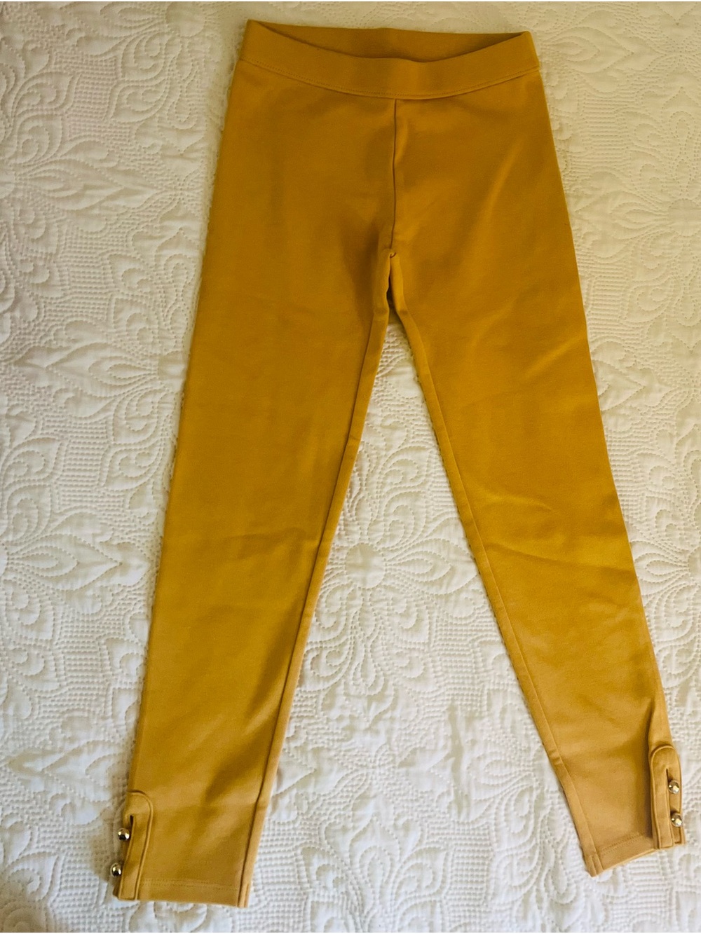 Janie and Jack Mustard Yellow Stretch Leggings with Button-Tab Hem
